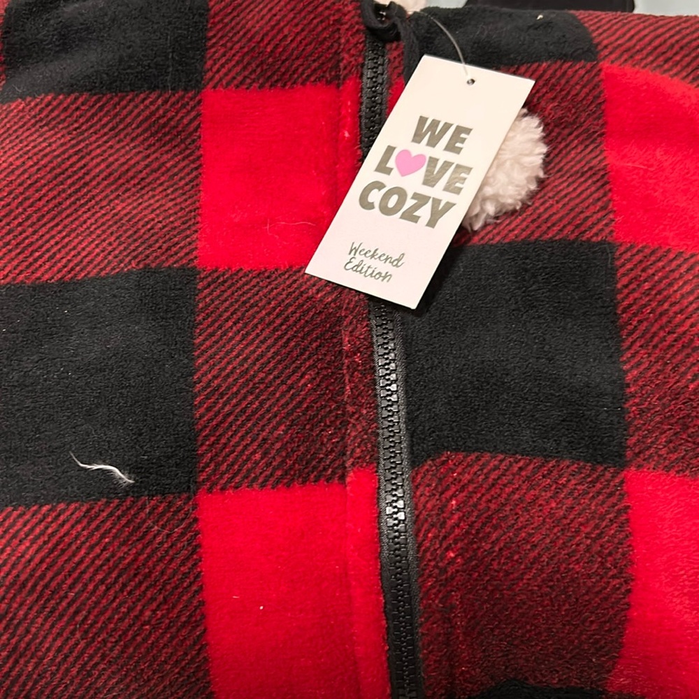 NWT - weekend edition plaid red/black onesie